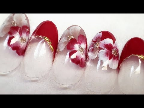 レッドリゾートフラワーネイルアート♡Flower nailart