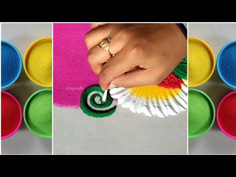 3 simple easy multi-coloured rangolis|| Navratri rangoli, Diwali Dhanteras Rangoli by Sangeeta