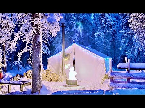 -35C SOLO ARCTIC WINTER CAMPING in BLAZING HOT TENT