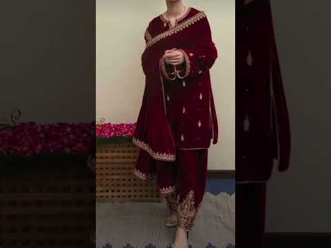 #red velvet suit design #velvet #handwork suit design #red #fashion #punjabi suit design