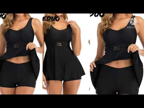 Solid Black 5XL Tankini with Golden S Belt Plus SizeTwo Piece Women Beach Boxer Swimwear for Fat