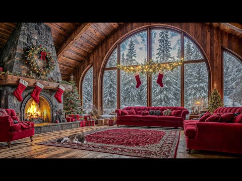 🎄 Christmas Jazz & Fireplace Crackling ❄️ Relaxing Snowfall Ambience for the Holidays