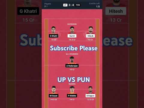 UP vs PUN Kabbadi Dream11 Prediction | Kabbadi Dream11 Team Today | #kabaddi #pushpa2 #shorts