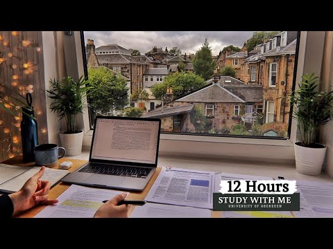 12 HOUR STUDY WITH ME |  Background noise, 10 min Break, No music, Study with Merve