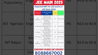 Marks vs percentile jee main 2025 | Expected NIT for 115 marks in JEE Main 2025  #jeemain2025