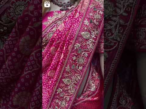 chat Puja special saree... bandhej banarasi weaving silk saree with zardosi embroidery work #saree