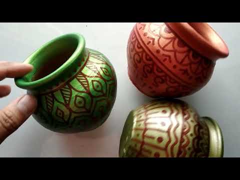 3 Easy Pot Painting Ideas For Beginners | Pot Decoration | Acrylic Pearl Color Craft | Pot Mandala