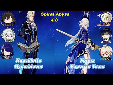 (4.8) C0 Neuvillette Hyperbloom & C0 Furina Vaporize Team  Spiral Abyss Floor 12 Full Star - F2P