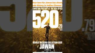 From release of jawan movie just 3 days world wide box office collection is 384.69