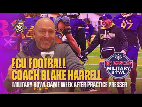 ECU Football Coach Blake Harrell press conference on preparation for NC State in the Military Bowl