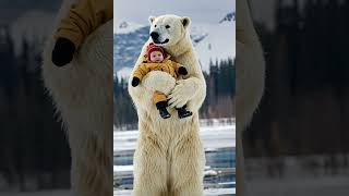 Polar Bear's Gentle Embrace 🐻❄️ | Heartwarming Bond"#PolarBearLove #BabyAndBear #SnowyAdventure