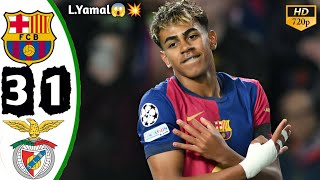 Barcelona vs Benfica 3:1 Latest UCL Highlights All Goals 2025 - Yamal Banger💥