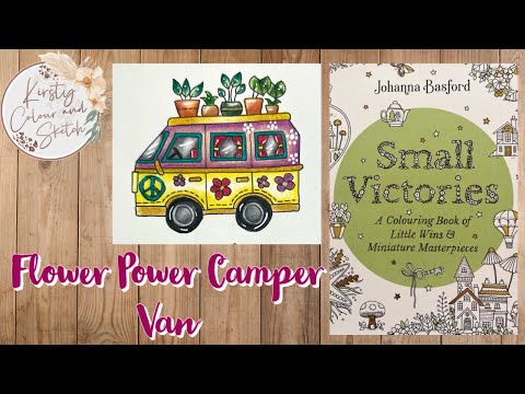 Johanna Basford Small Victories Colour Along ~ flower power camper van