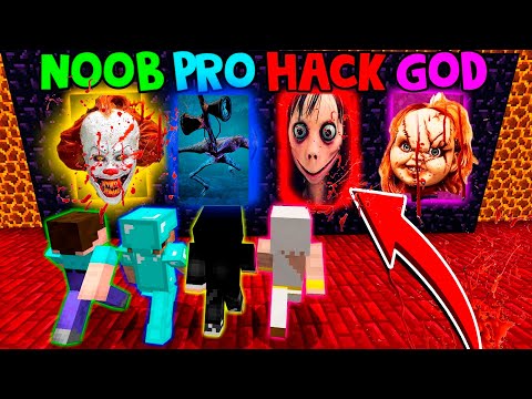 Minecraft Battle: NOOB vs PRO vs HACKER vs GOD: SCARY PORTAL CHALLENGE / Animation