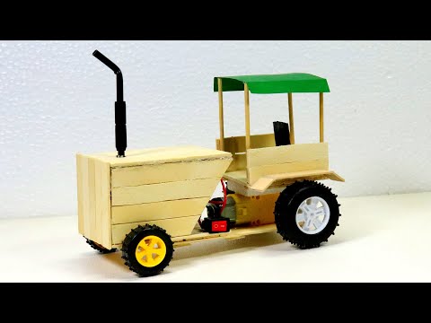 How to Make a DC Motor Powered Mini Electric Tractor with Popsicle Sticks at Home | DIY Toy Tractor