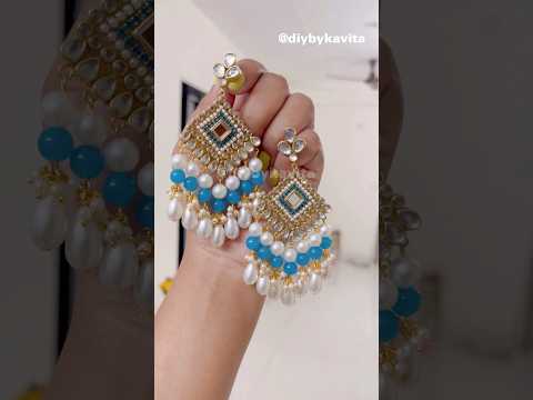 Diy Kundan Stone Earrings🔥💙#viral #trending #earrings #diycrafts #shorts #shortvideo