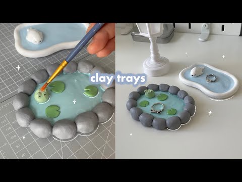 DIY air dry clay trinket trays 🪷 (no bake, frog pond, easy diy)