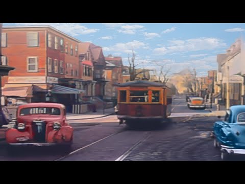 Boston 1940s in color, Streetcars [60fps,Remastered] w/sound design added