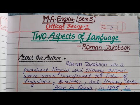 Two Aspects of Language | Roman Jakobson | Critical Theory 1| M.A. English Sem 3