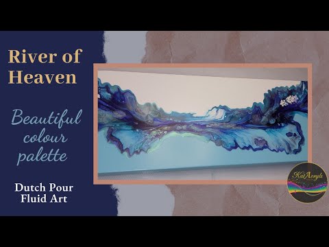 {5} 'River of Heaven' ~ Beautiful colour palette 💙🤍 ~ Must see! Split Base Dutch Pour ~ Long canvas