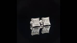 Illusion Carat Size! Diamond Pave Square Cluster Concave Stud Earrings in White Gold