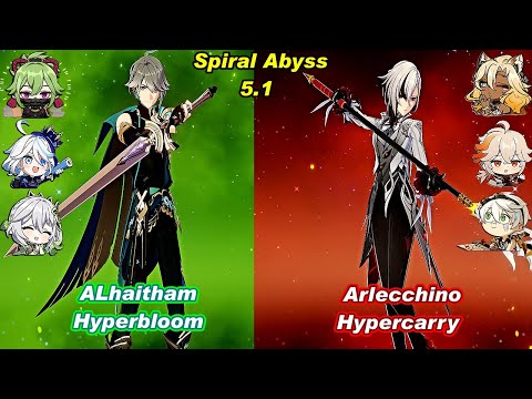 (5.1) C0 ALhaitham Hyperbloom & C0 Arlecchino Hypercarry Spiral Abyss Floor 12 Full Star_F2P