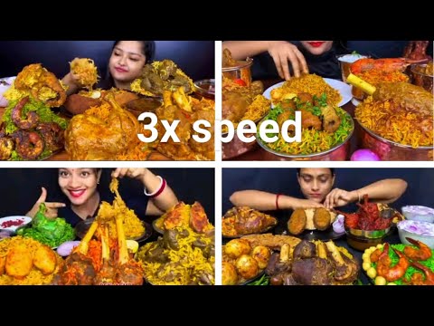 @eating🔥spicy chicken🥵mutton,egg,kaliji mixbiriyani,raita##ytmukbang##yt3x speed challenge video