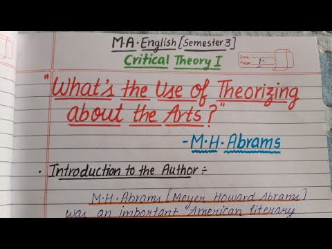 What's the use of theorizing about the Arts | M.H.Abrams | Critical Theory 1| M.A.English Semester 3