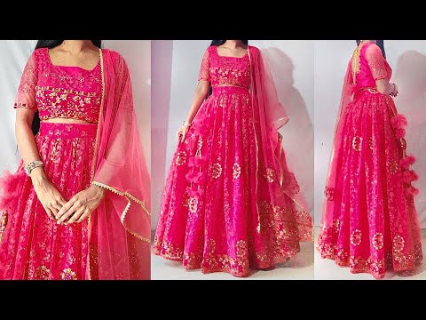 Designer party wear lehenga cutting & stitching | Convert net saree into lehenga | lehenga stitching