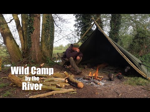 Riverside Wild Camp in a Canvas Half Laavu Shelter.  Australian Ration Pack. Canoe Camping.