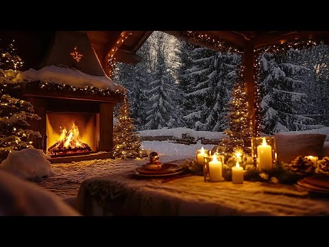 Winter Porch Serenity ❄ Relaxing Jazz, Crackling Fireplace & Snow Ambience for Stress Relief