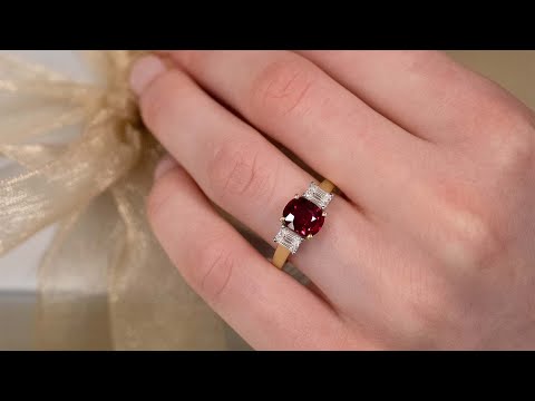 Vermilion: Ruby and Diamond Three Stone | The Village Goldsmith