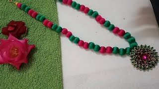 How to make silk thread necklace/ kundan stone necklace with pendant#trending