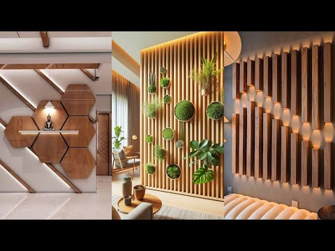 Wooden Wall Home Decor | Wooden Wall Panels | Wood Slat Wall Living Room Decor | Accent Wall Lights