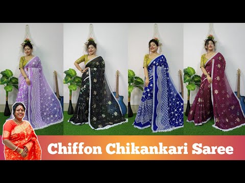 Wonderful Premium Chiffon Chikankari Saree | All Over Sequence Work | SUJATA'S COLLECTION