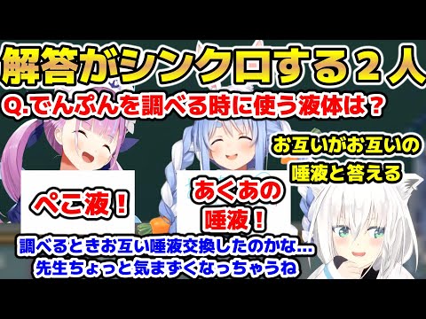 間違った解答のはずなのになぜか答えが一致しまくるあくあとぺこら【ホロライブ/切り抜き/白上フブキ/湊あくあ/兎田ぺこら】