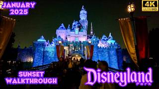 Disneyland Walkthrough Golden Hour Sunset to Night at the Disneyland Resort January 2025 [4K POV]