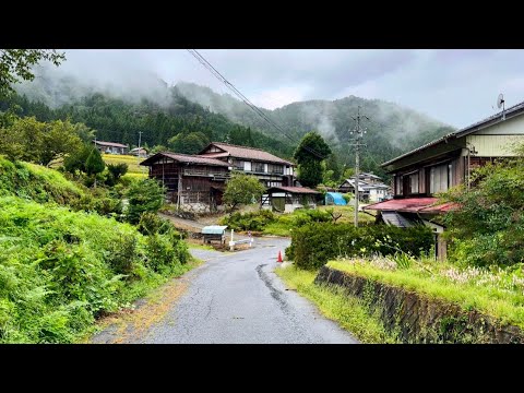 Heavy Rainy day Walking Tour Japanese Countryside Village Nagano, 4K Japan 2024