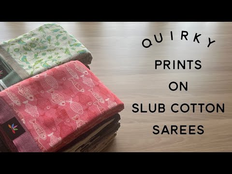 Quirky Printed Slub Cotton Sarees | Shop on www.fabk.in