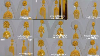 latest bridal gold jhumka designs 2024 with weight and price//light weight gold Jhumki earrings