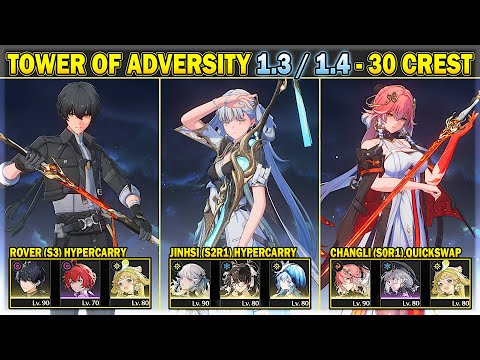 Tower of Adversity 1.3 / 1.4 - 30 Crests - Jinhsi, Changli, Havoc Rover | Wuthering Waves