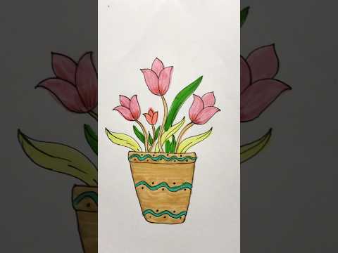 Tulip flower vase painting 🌷 #art #tulipflower #vase #shortvideo #shorts #painting