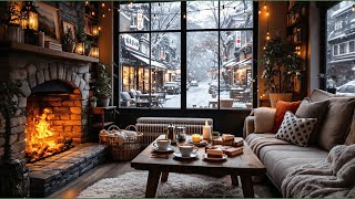 Cozy Winter Ambience 🧣☕Cozy Coffee Shop Ambience with Winter Jazz Music & Fireplace to Relax, Study