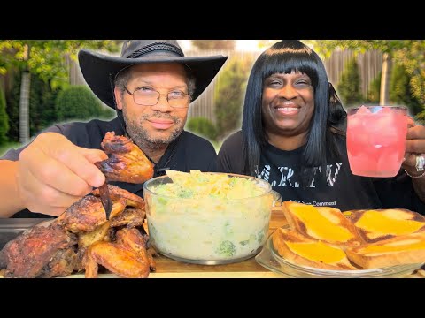 Grilling Neck Bones, Chicken Wings, Creamy Pasta, & Cheesy Toast MUKBANG