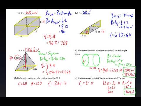 Area, Volume and Circles homework walkthrough