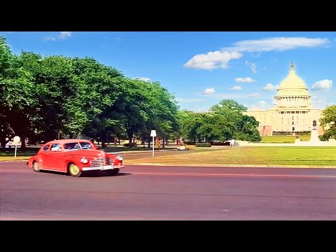 Washington DC 1940s in color, Street Scene [60fps,Remastered] w/sound design added