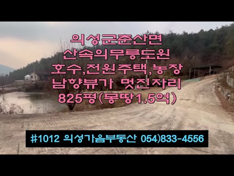 #1012 의성가음부동산 계곡막장땅 넓은자리 전원생활용 825평 몽땅1.5억 (당18만) 채소밭 농막 창고 차고지 하우스 잔디마당 지하수 큰연못 남향 아늑한 명당자리 #의성무릉도원