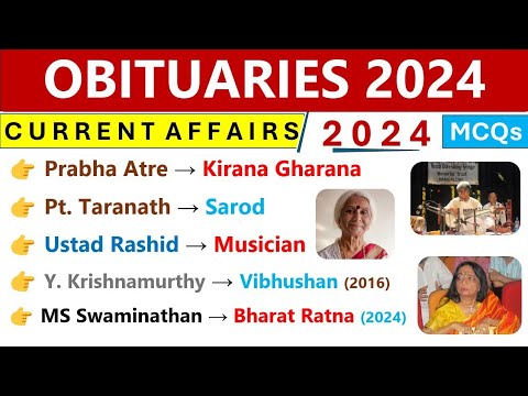 Obituaries 2024 Current Affairs | Person In News 2024 | चर्चित निधन 2024 | Current Affairs 2024