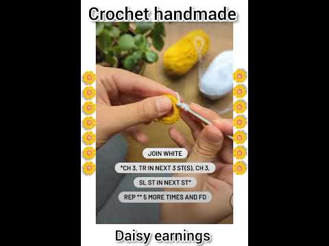 Crochet handmade flower daisy earnings ideas #crochet #crochetpatterns #diy #daisy #earrings #shorts