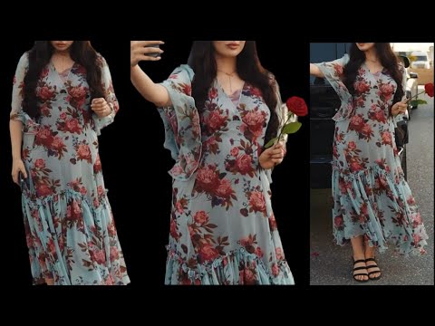 Party wear | Frill frock cutting and stitching | Zigzag frill kurti cutting and stitching